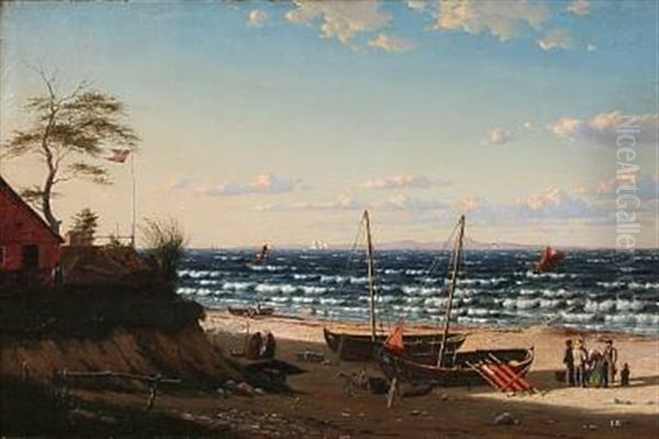 Scene From The Danish Coast At Northern Zealand With A View To Kullen In Sweden Oil Painting by Christian Eckardt