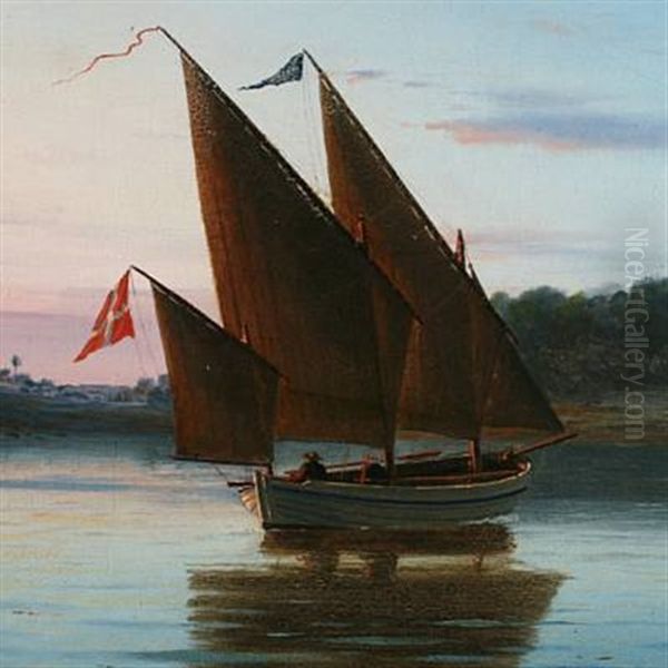 Danish Summer Landscape With Sailing Ship Along The Coast Oil Painting by Christian Eckardt