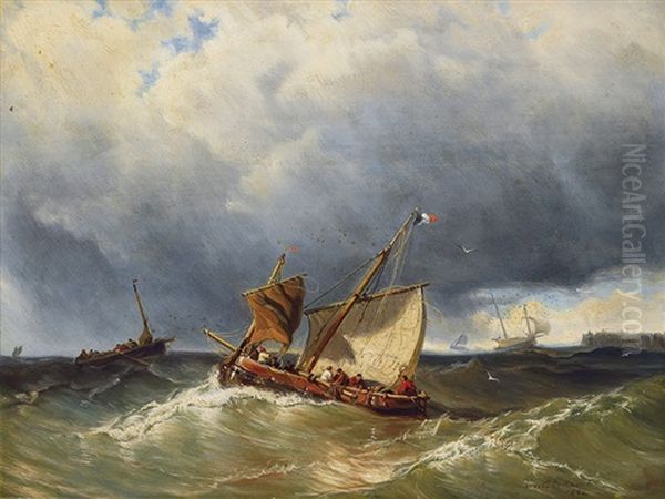 Fishing Boats On The Sea Oil Painting by Christian Eckardt