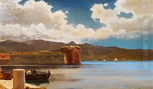 Two Men In A Dinghy At Porto Ferraio On The Island Of Elba, Italy Oil Painting by Christian Eckardt