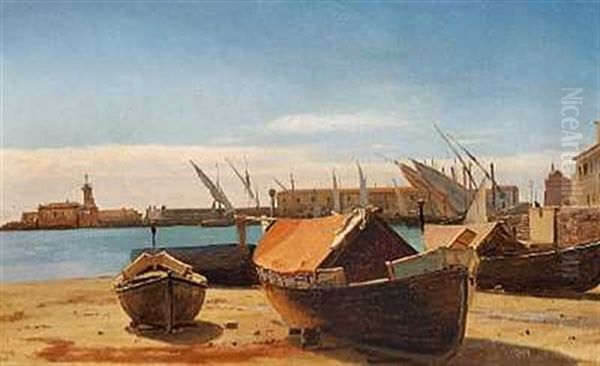Parti Fra Port D'auza Med Optrukne Bade Pa Stranden Oil Painting by Christian Eckardt