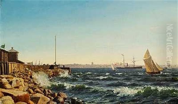 Livlig Trafik I Oresund Ud For Helsingor Havn Oil Painting by Christian Eckardt
