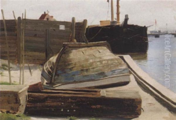 Badplads Ved Kajen Oil Painting by Christian Eckardt