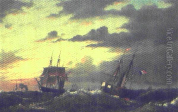 Marine Med Sejlskibe Oil Painting by Christian Eckardt