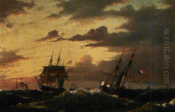 Aftenstemning Pa Havet Oil Painting by Christian Eckardt