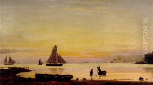 Marine Fra Kysten Ud For Korsor, Daggry Oil Painting by Christian Eckardt