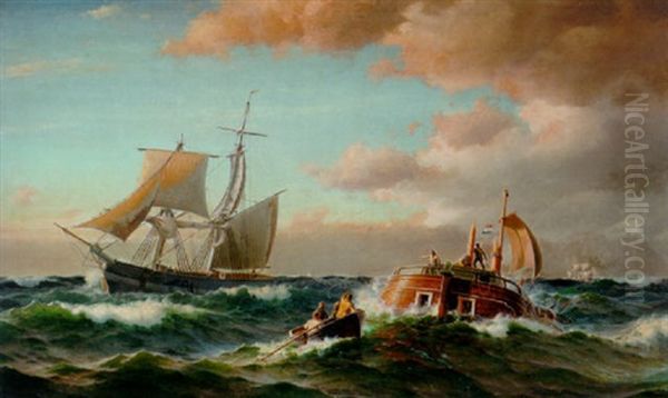 Redningsbaden Kommer De Nodstedte Til Hjaelp Oil Painting by Christian Eckardt