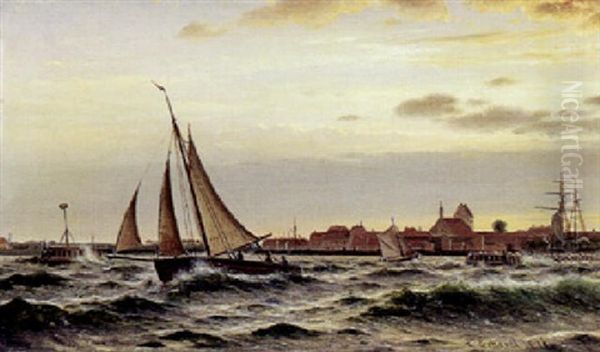 Fiskere Forlader Kerteminde Havn, Eftermiddag Oil Painting by Christian Eckardt