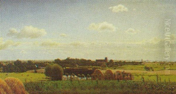 Udisgt Mod Halsskov Over Egnen Ved Kirkestillinge, En Septemberdag Oil Painting by Christian Eckardt
