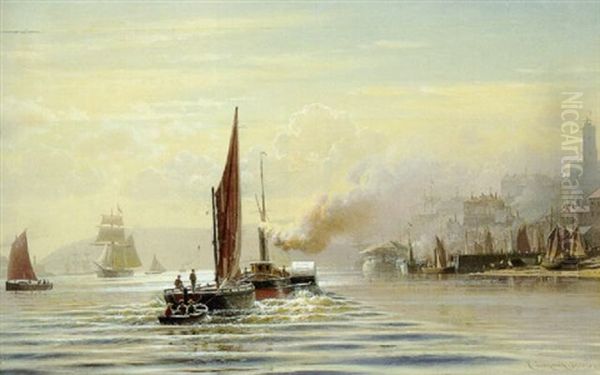 Pa Stranden I Ebbetiden Ved North Shields I England Med Udsigt Over En Del Af Tynfloden Oil Painting by Christian Eckardt