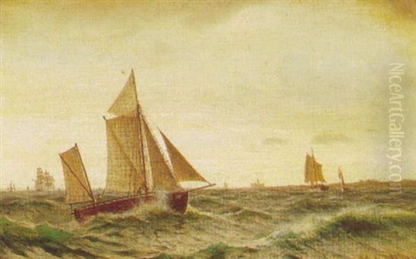 Marine Med Sejlskibe, I Baggrunden Kronborg Oil Painting by Christian Eckardt