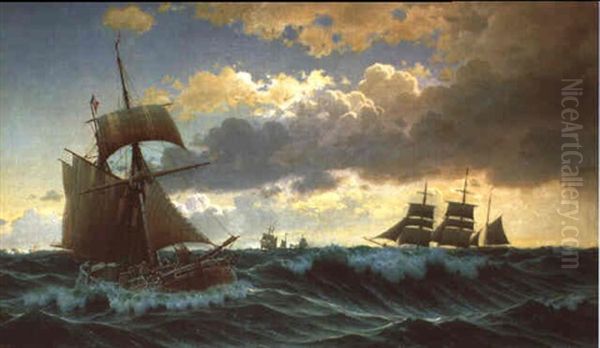 Segelschiffe Im Kattegat Nach Einem Regenschauer Oil Painting by Christian Eckardt