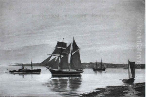 Hjulbaden Hebe Og En Topmastel Skonnert I Kalundborg Fjord. Sommeraften Oil Painting by Christian Eckardt