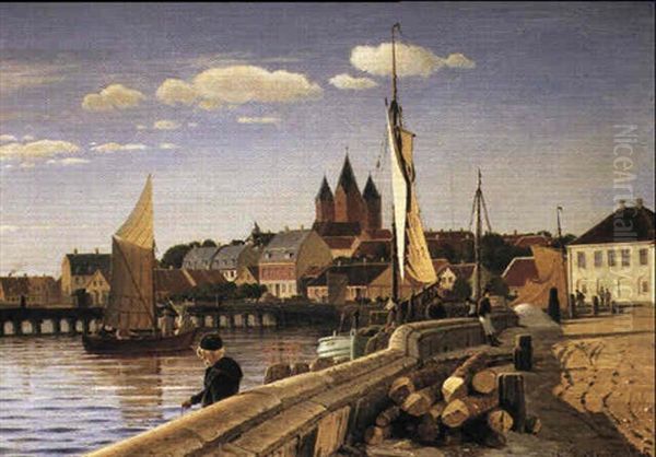 Parti Pa Den Gamle Mole Ved Kalundborg. Eftermiddag Oil Painting by Christian Eckardt