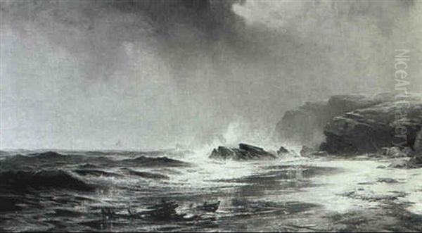 Ships Off The Shore Oil Painting by Christian Eckardt