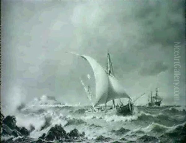 Marine Med Sejlskib Og Damper, Indsejlingen Til Kotor Oil Painting by Christian Eckardt