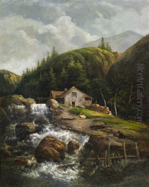 Wildwasser Mit Muhle Oil Painting by Karl Paul Themistocles von Eckenbrecher
