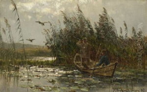 Entenjagd Im Schilf Oil Painting by Karl Paul Themistocles von Eckenbrecher