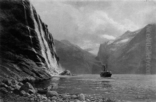 Fjordlandschaft In Norwegen Oil Painting by Karl Paul Themistocles von Eckenbrecher