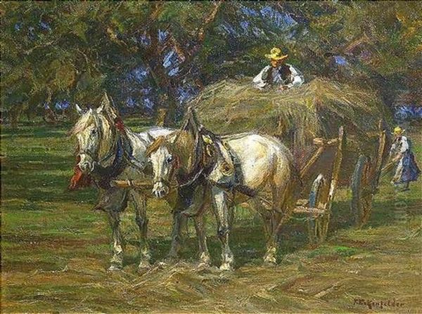 Bei Der Heuernte Oil Painting by Friedrich Eckenfelder