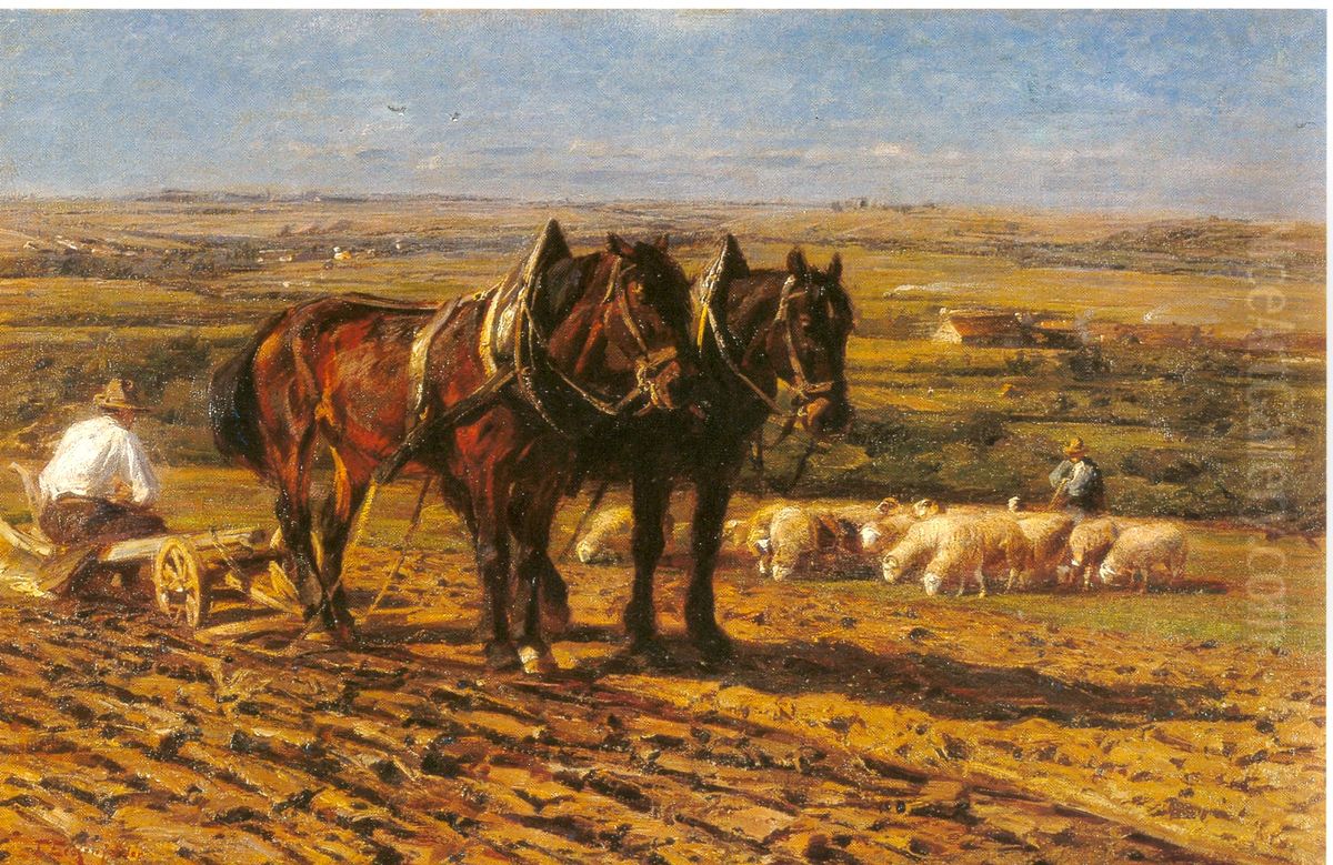 Vesperpause Beim Pflugen Oil Painting by Friedrich Eckenfelder