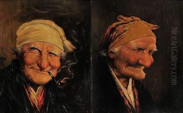 Portrait De Vieil Homme Et Vieille Femme Oil Painting by Roman Arregui