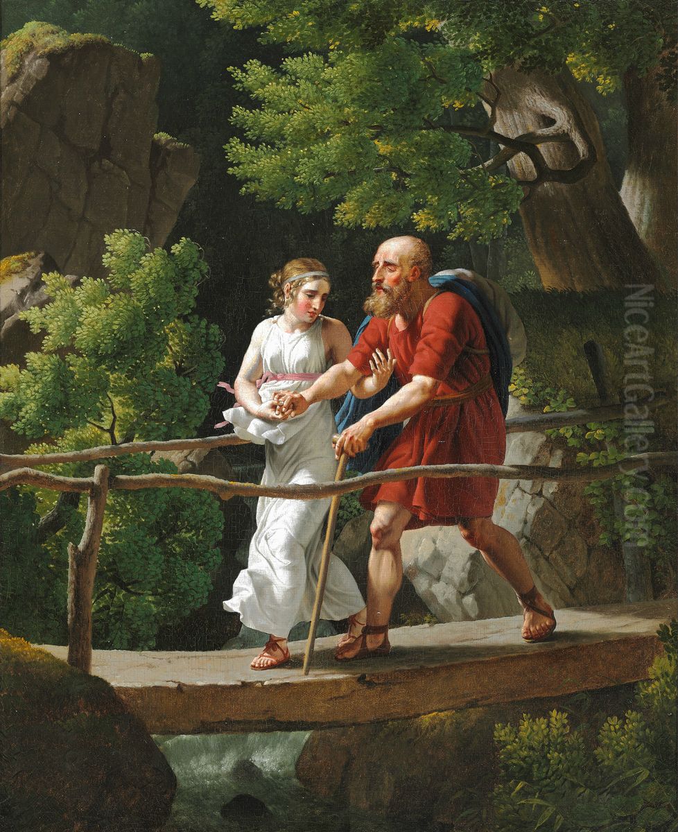 Oedipus And Antigone Oil Painting by Christoffer Wilhelm Eckersberg