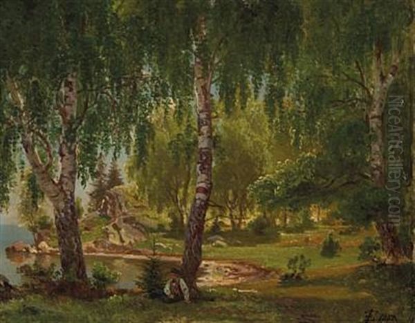 Hvile I Bjerkens Skygge Oil Painting by Johan Fredrik Eckersberg