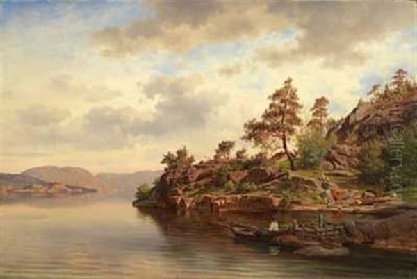 Fisker Ved Bryggen Oil Painting by Johan Fredrik Eckersberg