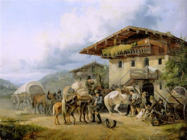 Vor Der Hufschmiede Oil Painting by Henri-Ambros Eckert