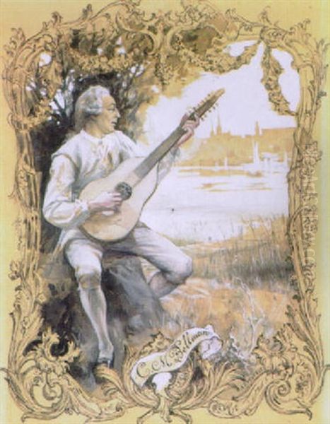 Carl Michael Bellman Oil Painting by Albert Edelfelt