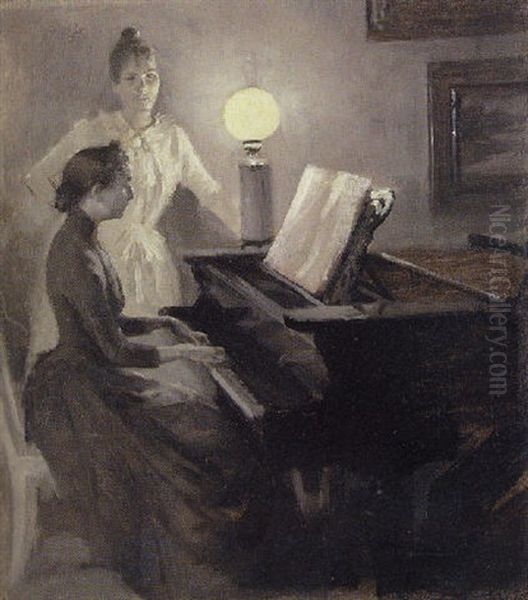 En Ungdomsmelodi, Nuoruuden Salvema Oil Painting by Albert Edelfelt