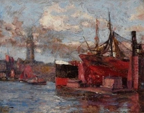 Ansicht Des Hamburger Hafens Oil Painting by Henning Edens