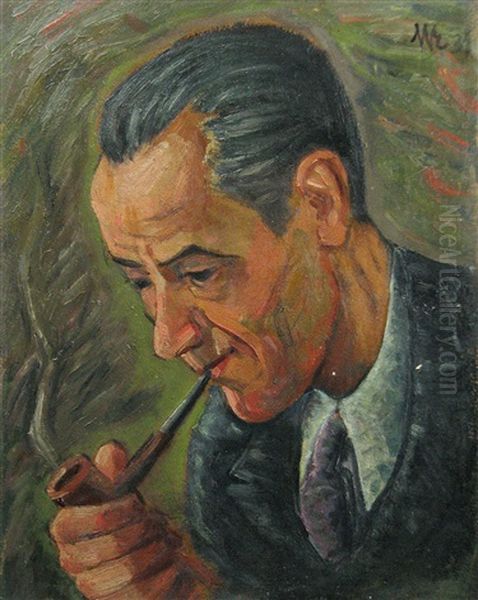Man With Pipe Oil Painting by Hans Eder