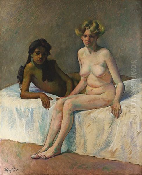 Models In The Painter's Studio Oil Painting by Hans Eder