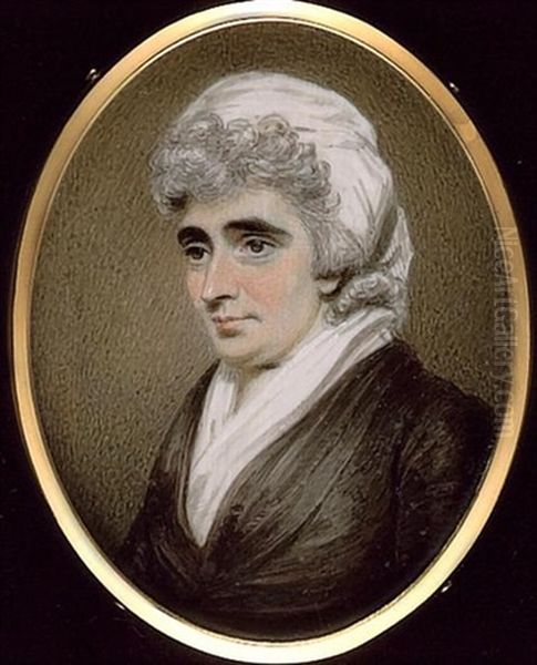 A Lady, Wearing Brown Dress, White Fichu, White Indoor Bonnet, Her Hair Powdered Oil Painting by Henry Edridge