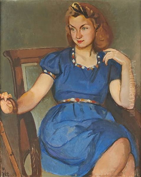 Portrait De Jordaine Melot Du Dy En Bleu Oil Painting by Jean Van Den Eeckhoudt