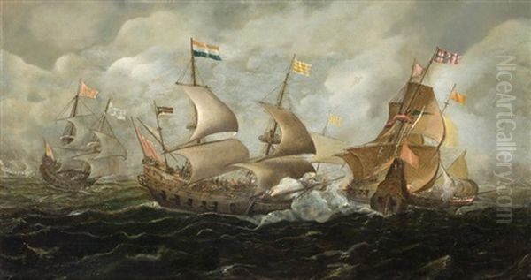 Batalla Naval Oil Painting by Andries Van Eertvelt