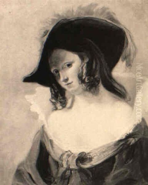 A Portrait Of A Woman With A Hat Oil Painting by Augustus Leopold Egg