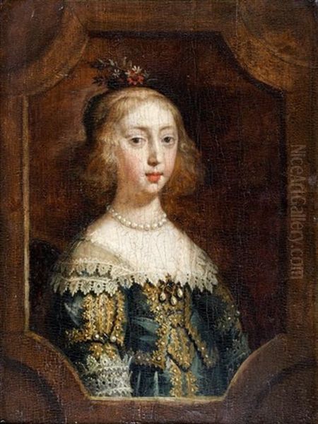 Portrait D'une Jeune Femme Portant Des Fleurs Dans Les Cheveux Dans Un Encadrement En Trompe-l'oeil Oil Painting by Justus van Egmont