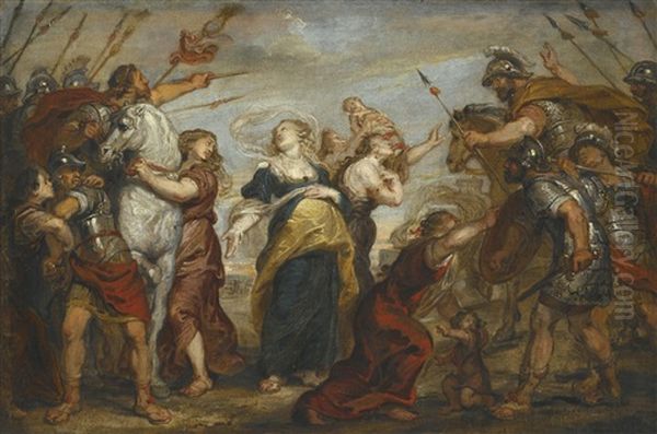 The Reconciliation Of The Romans And The Sabines Oil Painting by Justus van Egmont