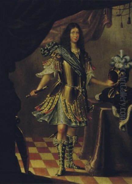 Portrait Of A Nobleman, Standing, Wearing Armor Oil Painting by Justus van Egmont