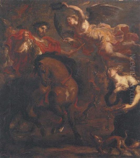 Zenobia, Queen Of Palmyra, And The Emperor Aurelian:  A Cartoon For A Tapestry Oil Painting by Justus van Egmont