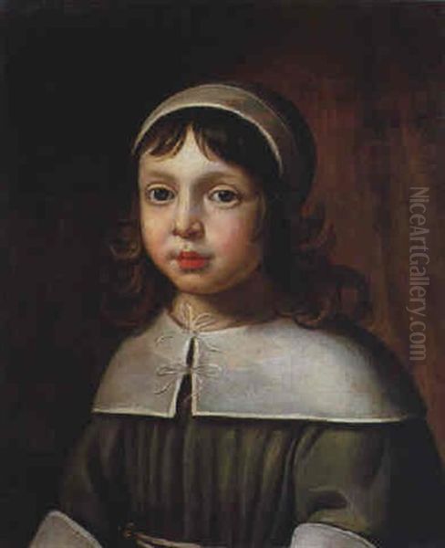 Portrait Of A Young Boy In A Grey Costume Oil Painting by Justus van Egmont