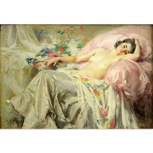 Reclining Nude Oil Painting by Sergei Semenovich Egornov