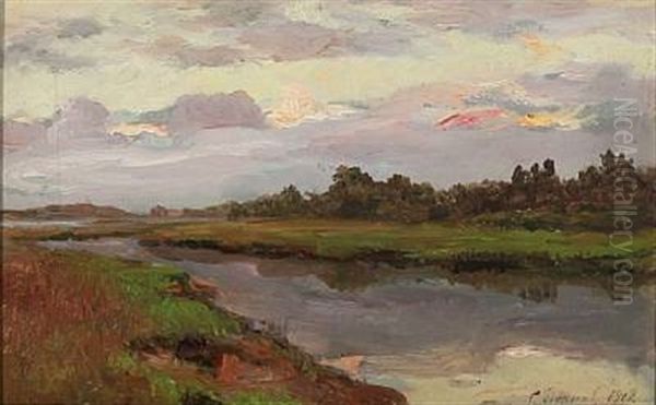 River Landscape At Summer Time, Russia Oil Painting by Sergei Semenovich Egornov