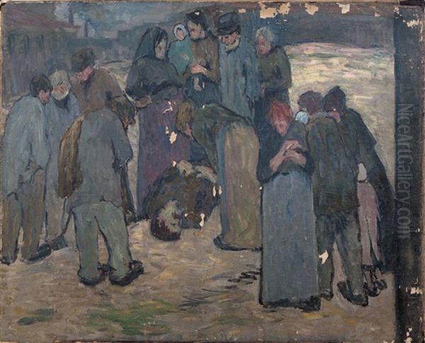 Menschengruppe Oil Painting by Jozsef Egry