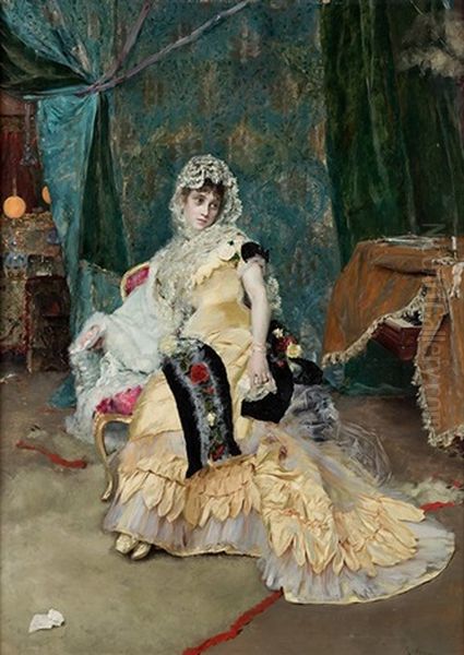 Elegante Dans Un Interior Oil Painting by Rogelio De Egusquiza Barrena