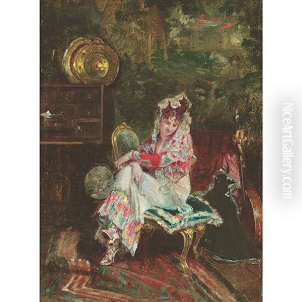 A Spanish Beauty Oil Painting by Rogelio De Egusquiza Barrena