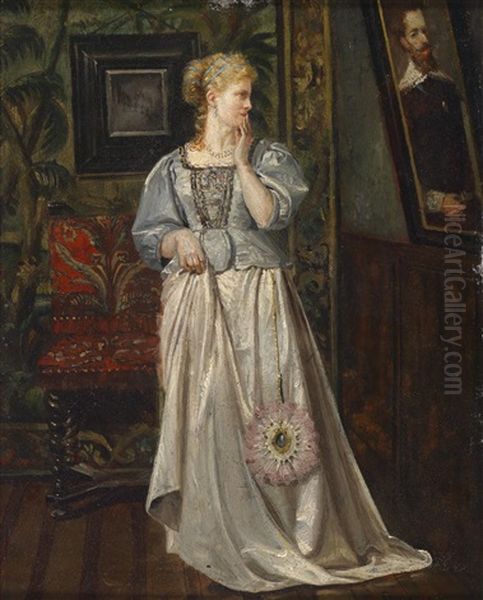 Dame In Historismusinterieur Betrachtet Ein Bild Oil Painting by Rogelio De Egusquiza Barrena